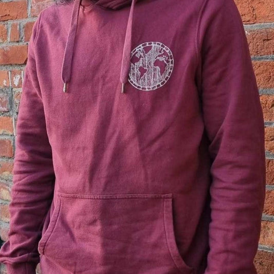 Burgundy overhead hoodie with front pocket and LEP logo on upper left chest.